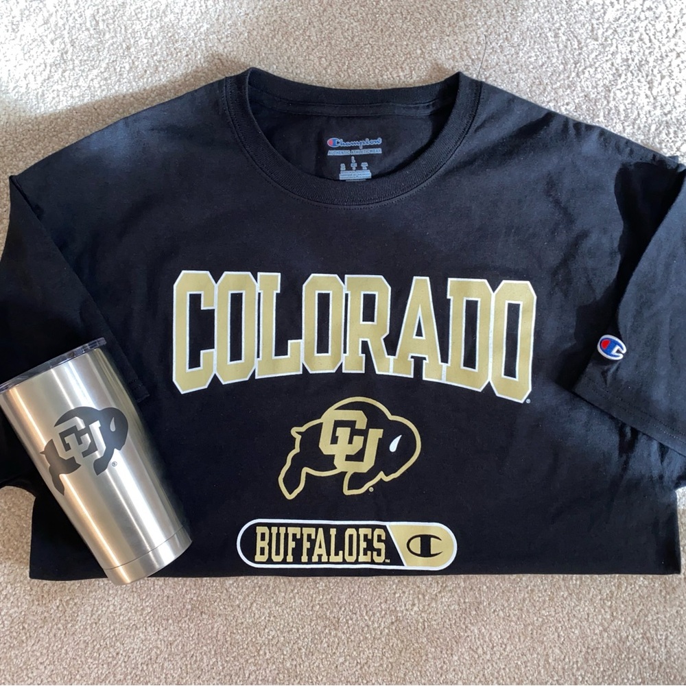 NEW Colorado Buffaloes Champion t-shirt and YETI rambler 20 oz.
